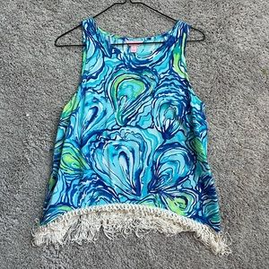 Blue and Green Lilly Pulitzer Fringe Tank Top
